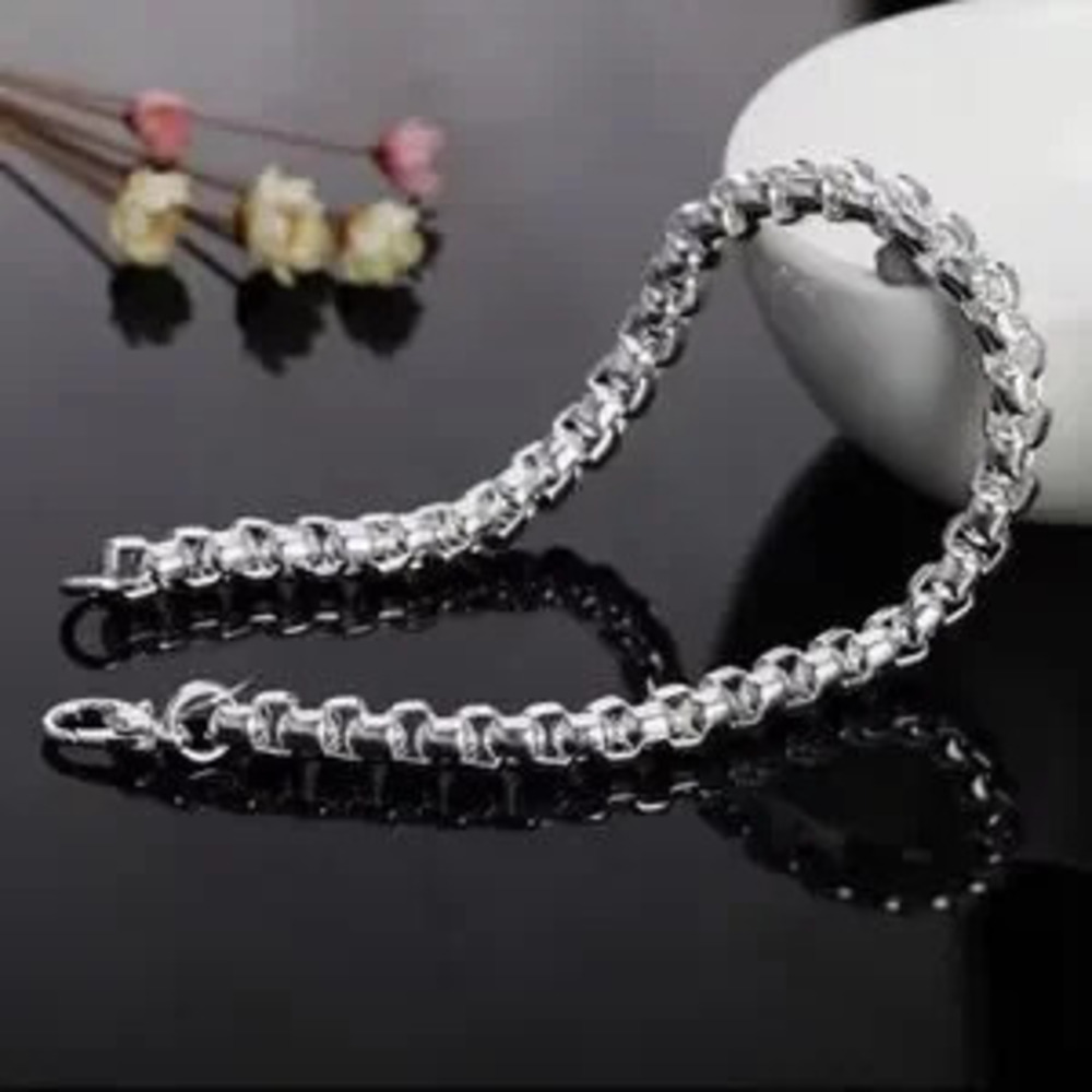 925 Silver Necklace & Bracelet Set 4mm Round Box Chain Valentine Birthday Gift